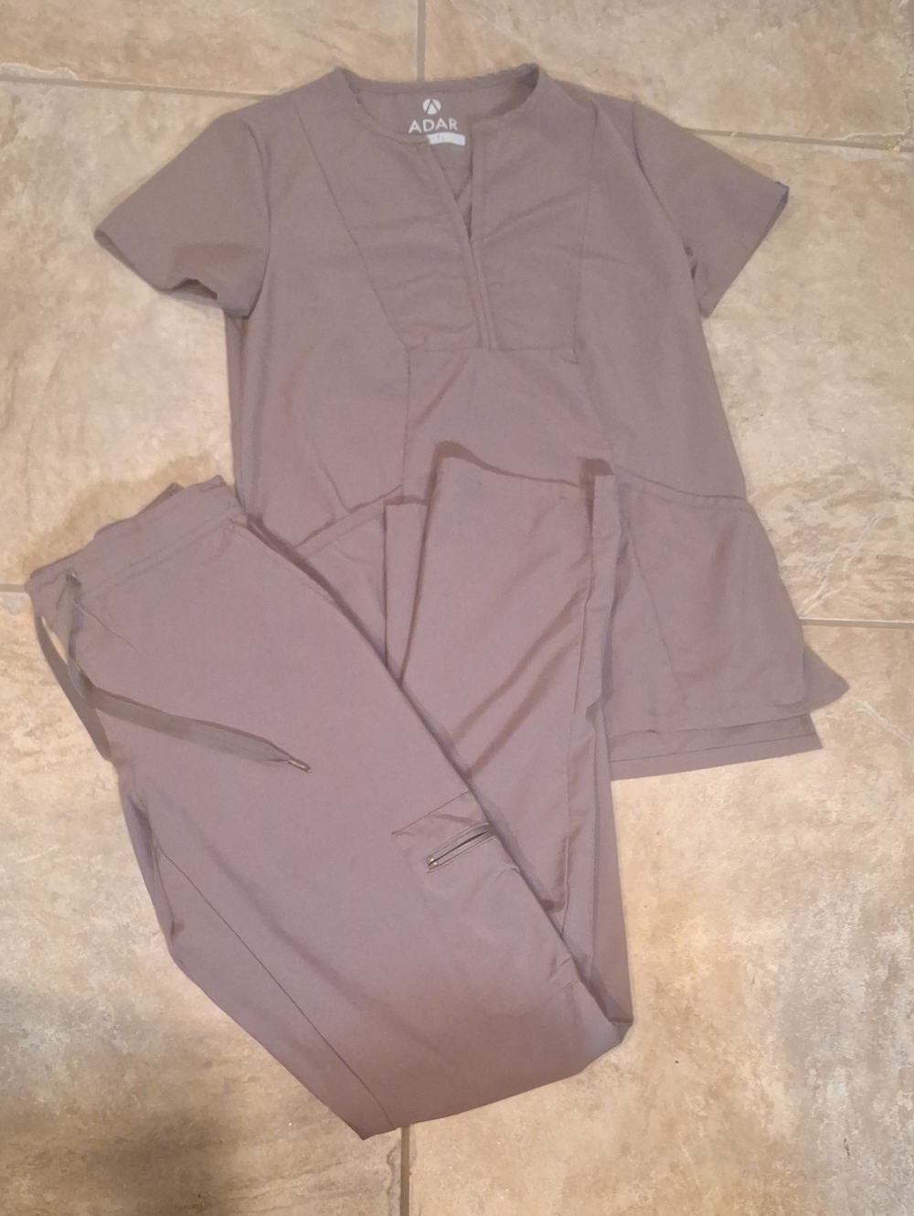 Adar Short Sleeve Scrub Top & Drawstring Pants Setv - Brown XXS